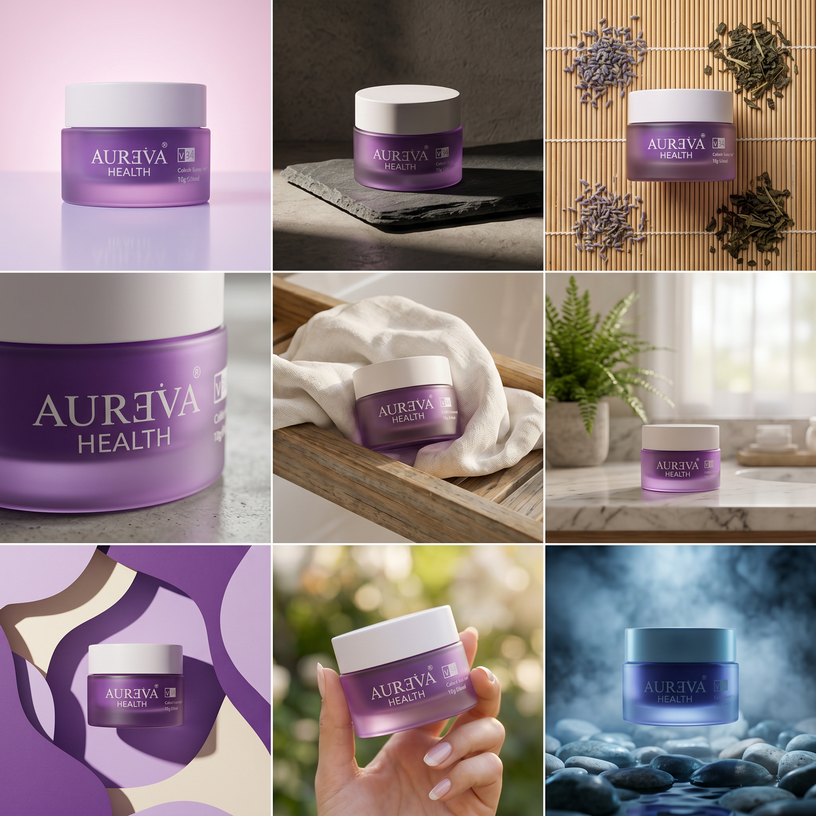 AURÉVA powder shown in a range of settings
